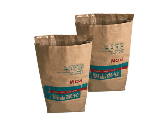 กลไก 25 กก. ถุงกระดาษ Multiwall กระสอบกระดาษคราฟท์สีน้ำตาล