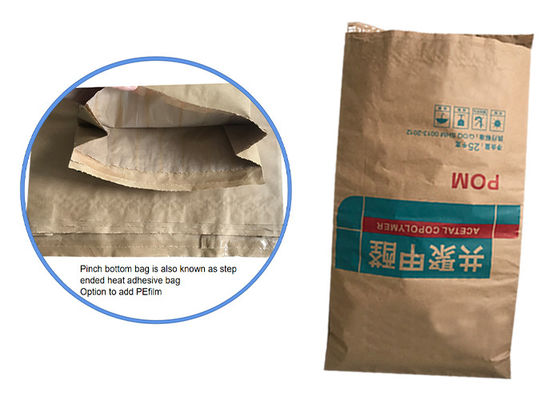 กลไก 25 กก. ถุงกระดาษ Multiwall กระสอบกระดาษคราฟท์สีน้ำตาล