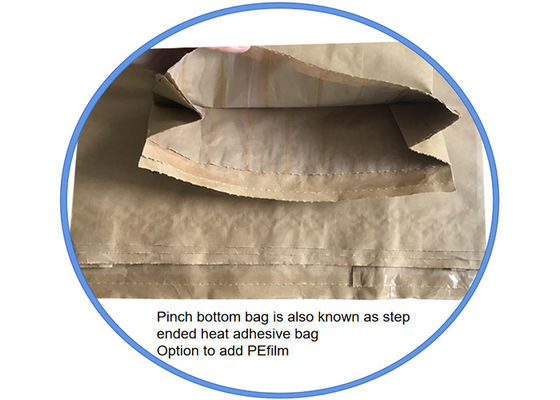Hot Melt Adhesive Pinch ถุงกระดาษด้านล่างเปิดปาก Multiwall ถุงกระดาษคราฟท์ Sacks
